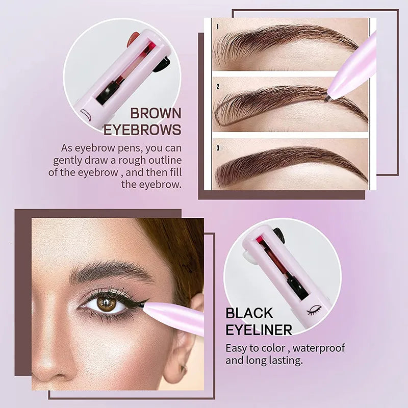 Eye ShadowLiner Combination 4 In 1 Makeup Pen Multifunctional Cosmetics Ballpoint Pens Waterproof Eyeliner Eyebrow Pencil Longlasting Highlighter Stick